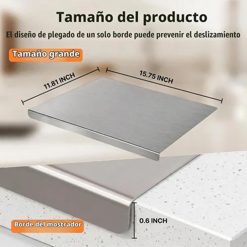 Vista 4 de Tablas de cortar grandes de acero inoxidable para cocina, tablas de cortar con alfombrilla antideslizante azul, tabla de cortar con borde