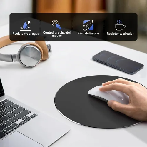 Vista 2 de Alfombrilla de ratón HONKID de aluminio metálico, delgada y dura, alfombrilla de doble cara impermeable con control rápido y preciso para laptop