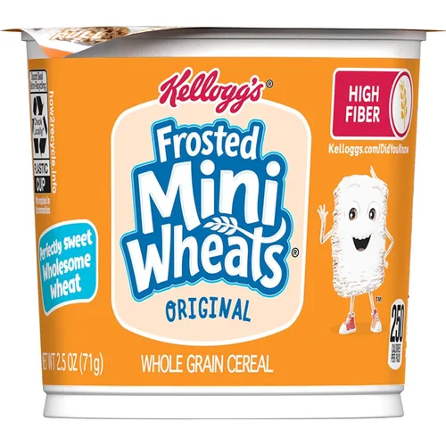 Vista 9 de Kellogg's Frosted Mini-Wheats Tazones de Cereal para el Desayuno, Cereal Alto en Fibra, Bocadillos para Niños, Original, Caja de 30oz (12 Tazones)
