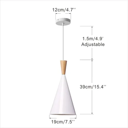 Vista 2 de BOKT Lámpara colgante moderna de cono blanco – Mini accesorio colgante de granero individual, vintage de mediados de siglo, 15.4 pulgadas de alto