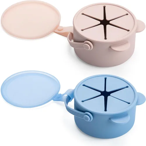 Vista 11 de Vasos de silicona antiderrames para niños pequeños – Recipientes portátiles para aperitivos para bebés con tapa a prueba de polvo – Vasos a prueba