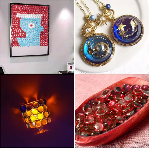 Vista 7 de Canicas de vidrio rojo de 1 libra, cuentas de vidrio planas transparentes y lisas para jarrones, guijarros de gemas de mosaico para decoración
