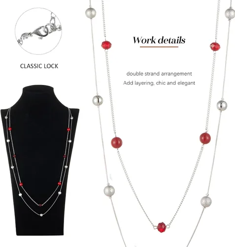 Vista 2 de Collar largo en capas de plata para mujer, suéter de cristal de perla, collar de cadena de hebra, regalos de moda