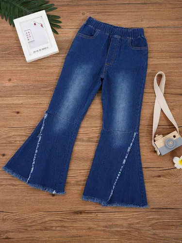 Vista 6 de Pantalones vaqueros acampanados con volantes y cintura elástica para niños y niñas