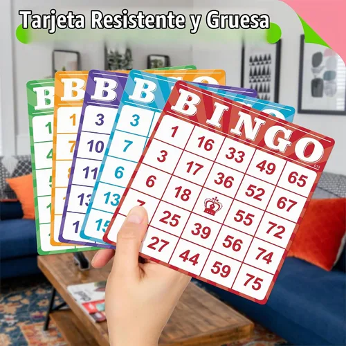 Vista 5 de Paquete de 100 tarjetas de juego de bingo de números, hojas de papel desechables reutilizables multicolor para niños, juegos de mesa de bingo