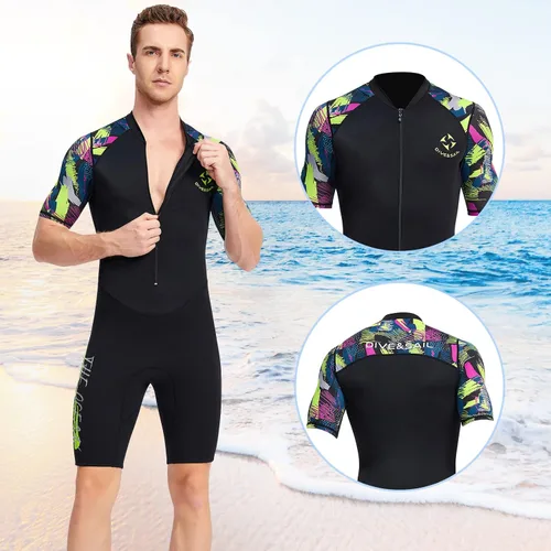 Vista 4 de DIVE & SAIL Traje de neopreno corto de 0.059 in para adultos, para buceo, natación, surf, canoa