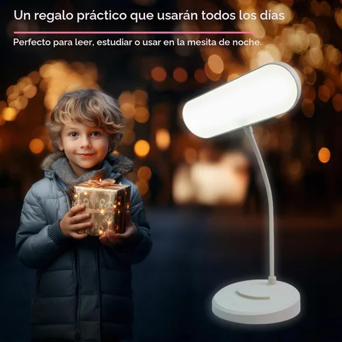 Vista 7 de Lámpara de escritorio, LED que cuida los ojos para estudiantes, regulable al tacto, 3 modos de color, recargable USB-C, cuello de cisne flexible