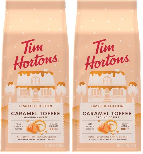 Vista 5 de Tim Hortons Bolsa de 12 oz de café molido, sabor caramelo y toffee, 100% café arábica