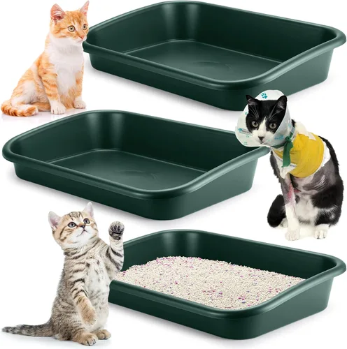 Vista 9 de Uiifan 3 cajas de arena extra grandes para gatos de entrada baja para gatos mayores, caja de arena abierta para gatos mayores, discapacitados, gatos