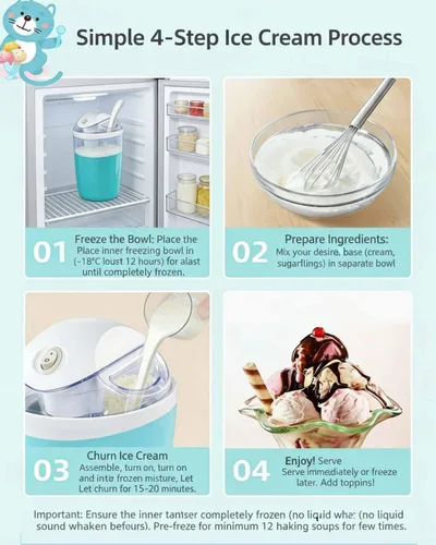 Vista 5 de Pequeña máquina de helados para el hogar, postre de un solo toque para principiantes de 15 minutos, 17 onzas, sirve una porción unifamiliar