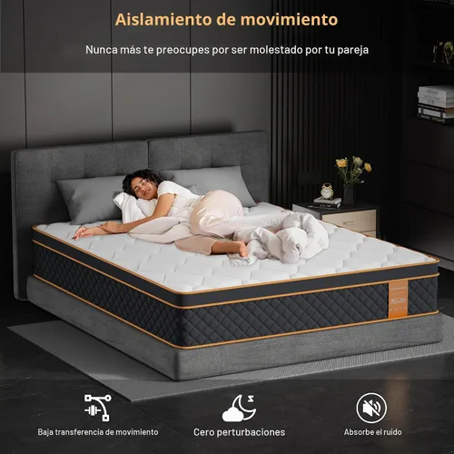 Vista 6 de Colchón híbrido de 10 pulgadas en una caja con espuma viscoelástica y resortes individuales – Firme media, aislamiento de movimiento, soporte extra
