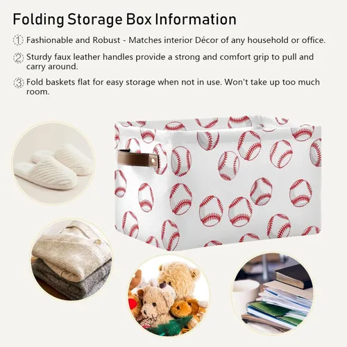 Vista 6 de Emelivor Balón de béisbol blanco plegable con asa rectangular impermeable cesta de otoño para almacenamiento cubo organizador de armario