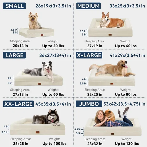 Vista 6 de Cama ortopédica grande para perros, cama impermeable para perros con funda extraíble, sofá suave para mascotas con 4 lados extraíbles y base Beige