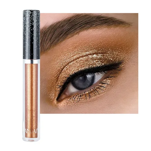 Vista 8 de Sombra de ojos líquida con purpurina brillante, maquillaje de larga duración, secado rápido (dorado metálico)