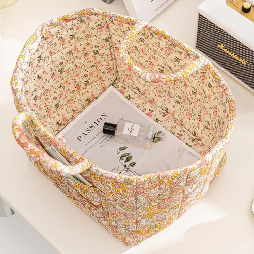 Vista 4 de vctops Cesta de almacenamiento acolchada de algodón bohemio para organizar, cesta organizadora de regalo con asas, contenedores de almacenamiento
