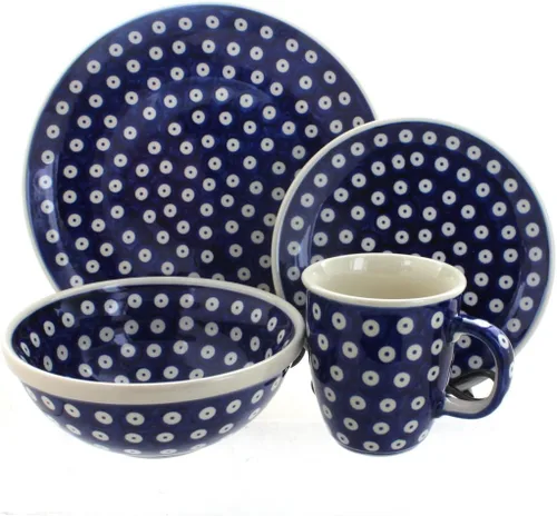 Vista 8 de Cerámica polaca Blue Rose – Juego de 4 piezas Blue Harmony – Servicio para 1-1 lugar – Ideal para cenas diarias, comidas informales o como vajilla