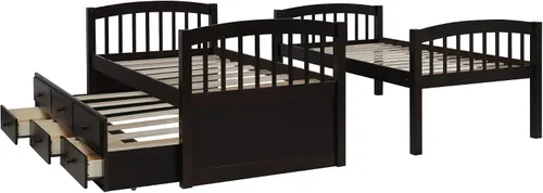 Vista 7 de Harper & Bright Designs - Litera de tamaño individual sobre individual con nido y cajones de almacenamiento, base de cama de madera con barandilla