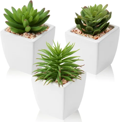 Vista 10 de Hollyone Plantas suculentas artificiales grandes en macetas, plantas suculentas falsas en macetas con maceta de cerámica negra para decoración