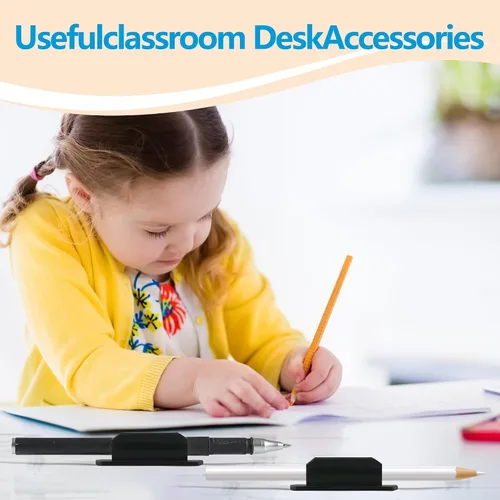 Vista 3 de Paquete de 10 soportes adhesivos para bolígrafos para escritorio, soporte de silicona para aula, accesorios para profesores y estudiantes, Negro