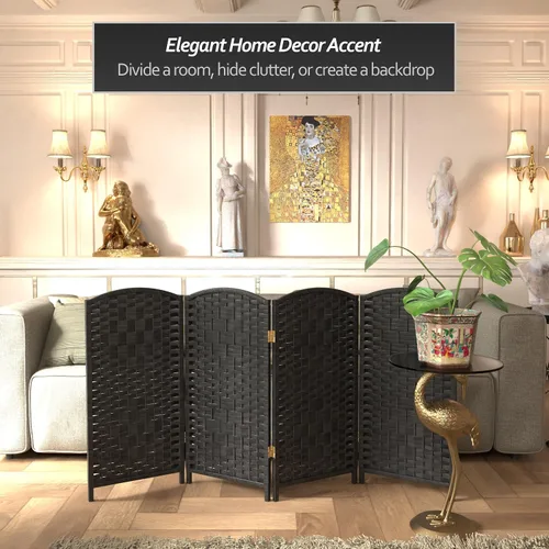 Vista 2 de Red Lantern Pantalla plegable de fibra de tejido de diamante corto de 3 pies - Negro - 4 paneles