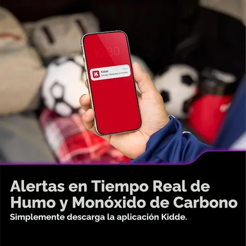 Vista 2 de Kidde Detector inteligente de humo y monóxido de carbono habilitado por la aplicación Kidde con cableado, respaldo de batería AA, alertas de voz