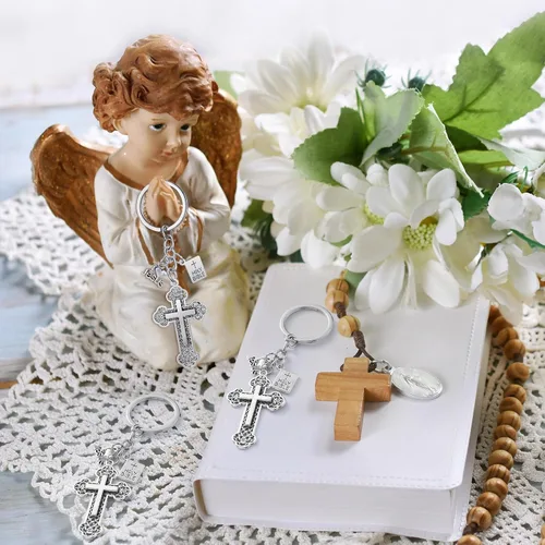 Vista 4 de Loetere 40 llaveros de cruz cristiana para Navidad, Jesús, sagrada Biblia, colgantes, llaveros de cruz, llaveros religiosos para cristianos