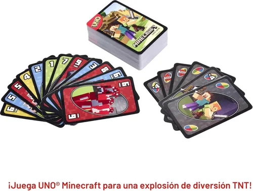 Vista 4 de Mattel Games UNO Minecraft - Juego de cartas con caja de almacenamiento, a