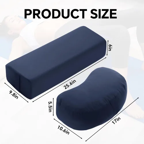 Vista 2 de MABOZOO Almohada de yoga de 2 piezas, cojines rectangulares y de meditación de media luna con funda extraíble para yoga restaurativo, accesorios