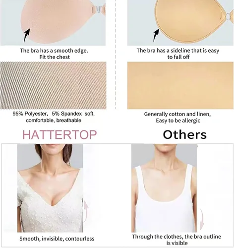Vista 4 de 2023 Upgrad 3 Pairs Strapless Sticky Bra Invisible Lift up Adhesive Push up Bra Backless Bra for Womens Beige