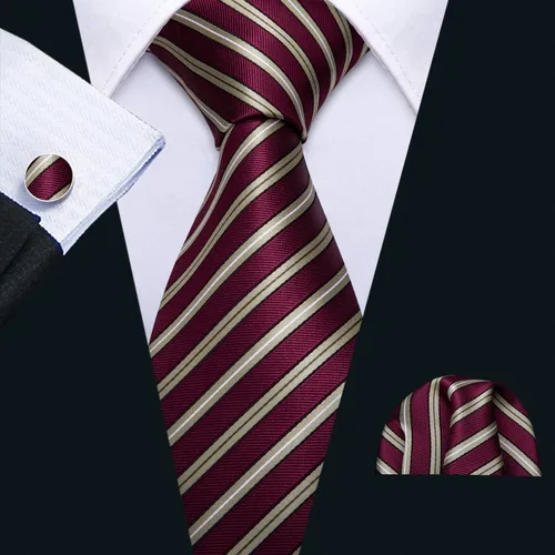 Vista 153 de Barry.Wang Juego de corbatas para hombre, corbata de seda a rayas, tejido a cuadros, gemelos formales, negocios, boda