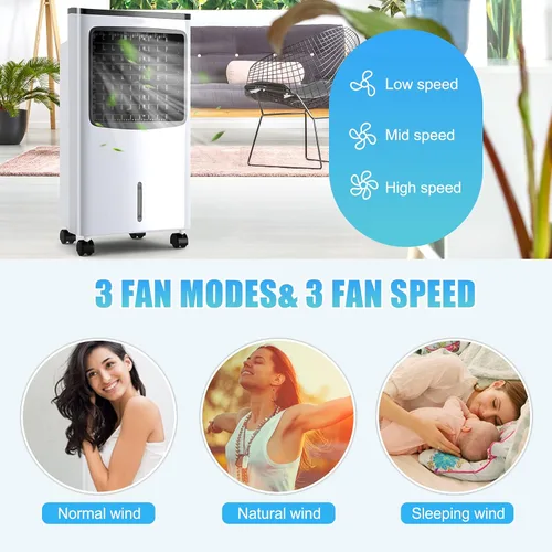 Vista 7 de Enfriador de aire evaporativo 3 en 1, enfriador de aire oscilante ancho con humidificador, control remoto, 2 paquetes de hielo y tanque de agua