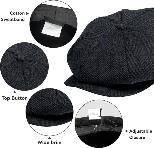Vista 3 de POUDAY Newsboy Sombrero para hombre Newsboy Cap Irish Cap Newsies Cabbie Hat para hombre, sombrero plano de invierno para hombre