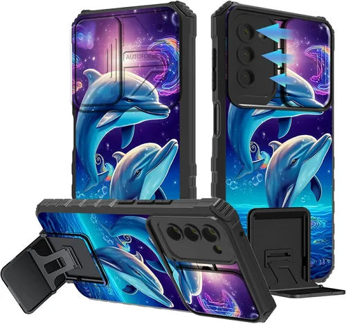 Vista 32 de Funda para Samsung Galaxy A13 5G/4G/A04S, Galaxy A13 5G con cubierta de cámara deslizante, funda de doble capa integrada con función atril