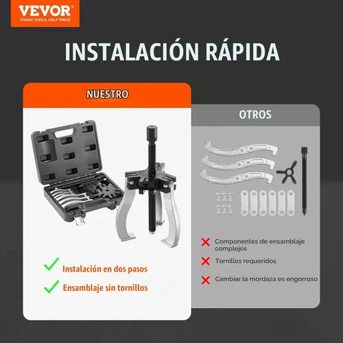 Vista 2 de VEVOR Juego de extractor de engranajes, kit de extractores de 7.6 cm y 17.8 cm, herramienta de extracción de engranajes de 3 mordazas para volante