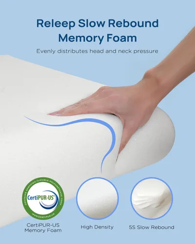 Vista 6 de Releep Almohada refrescante de espuma viscoelástica suave, almohada cervical para dormir de lado, dormir de espalda y boca abajo, diseño ortopédico