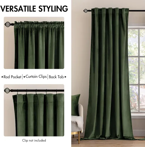 Vista 3 de MIULEE Cortinas opacas de terciopelo de 96 pulgadas, cortinas opacas de lujo para dormitorio, sala de estar, cortinas suaves con bolsillo para barra