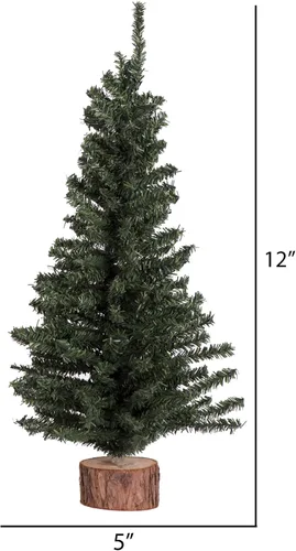 Vista 3 de Vickerman - Árbol artificial de Navidad de pino mini de 12 pulgadas, sin luz, decoración de mesa para interiores estacional con base de madera Verde
