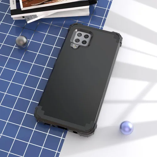 Vista 2 de IDweel Funda para Galaxy A42 5G con protector de pantalla de vidrio templado, híbrida 3 en 1, a prueba de golpes, resistente, cubierta de Negro