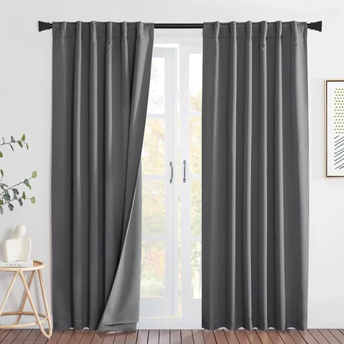 Vista 19 de NICETOWN - Cortinas divisoras con barrera de sonido 100% opacas de 84 pulgadas, cortinas con bloqueo de ruido, calor y frío con forro de tela