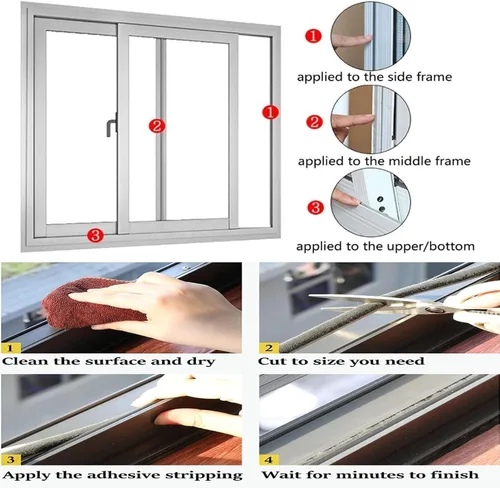 Vista 5 de Burlete adhesivo fuerte para ventanas corredizas y marcos de puertas, tira de sellado para insonorización, a prueba de polvo, impermeable