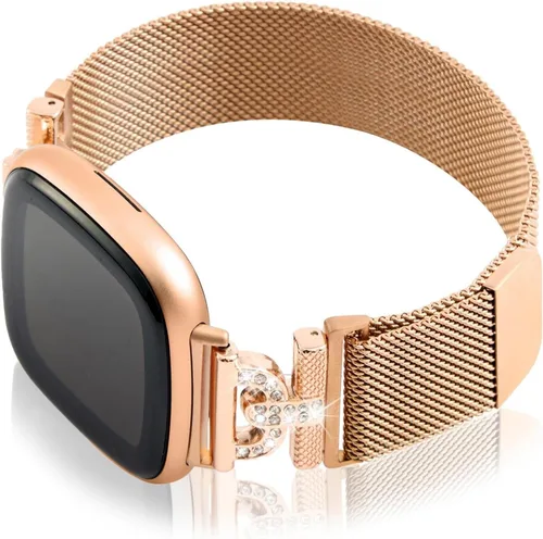 Vista 9 de Bandas magnéticas compatibles con Fitbit Sense 2/Fitbit Versa 4/Fitbit Sense/Fitbit Versa 3, correa de malla de acero inoxidable, pulsera ajustable