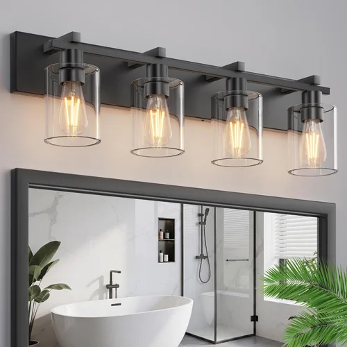 Vista 19 de Bathroom Light Fixtures Over Mirror, 2-Light Modern Matte Black Bathroom Vanity Light, Wall Lights with Clear Glass Shade, Living Room, Bedroom