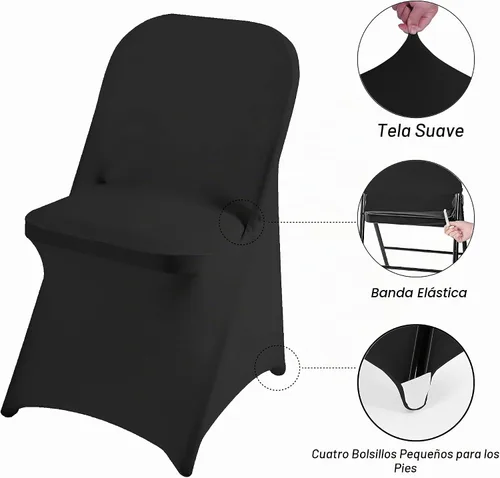 Vista 3 de magalo Paquete de 12 fundas para sillas plegables de elastano negro, impermeables, elásticas, para bodas, fiestas, banquetes de comedor y otros
