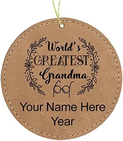 Vista 2 de LaserGram Personalized Christmas Ornament, World's Greatest Grandma, Faux Leather, Custom Laser Engraved Gift Idea (Round Shape, Black with Gold)