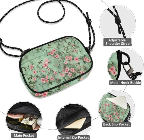 Vista 4 de Oil Painting with Retro Pink Flowers Black Crossbody Bags for Men Trendy with Adjustable Strap Nylon Small Crossbody Phone Bag Go shopping bolso