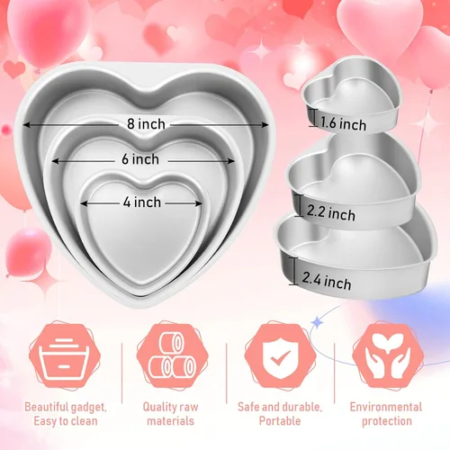 Vista 2 de Mifoci 3 moldes de aluminio con forma de corazón para tartas, molde para hornear en forma de corazón, para bricolaje, cocina, boda, fiesta