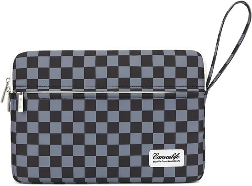 Vista 34 de Canvaslife - Funda de lona para laptop de 13 pulgadas con patrón de cuadros negros y bolsillo de 13 y 13.3 pulgadas