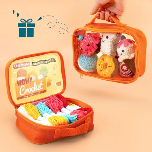 Vista 5 de Crochetobe Kit de ganchillo para adultos principiantes - 6 postres, kit completo con instrucciones detalladas, tutoriales en video
