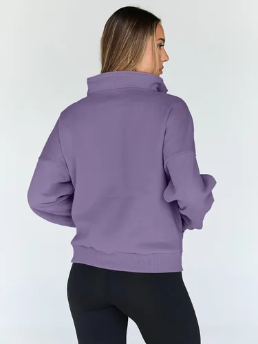 Vista 4 de Trendy Queen - Sudaderas con medio cierrey capucha de gran tamaño, comoda, extragrande, para otoño, Y2K, ropa de invierno, 2024