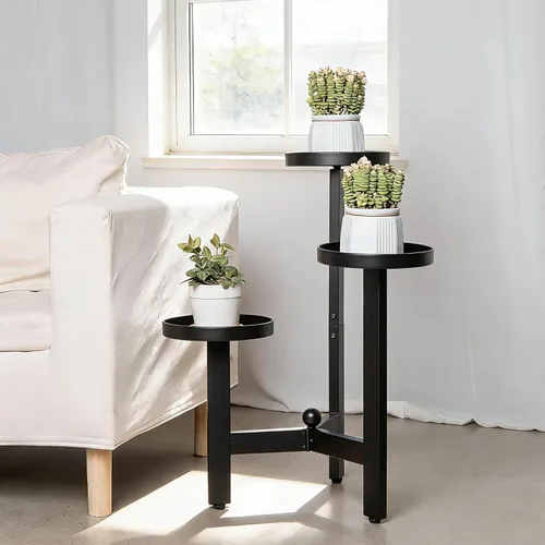 Vista 4 de Soporte para plantas de 3 niveles, estante de hierro de varios niveles de 25 pulgadas para vegetación interior y exterior Moderno estante